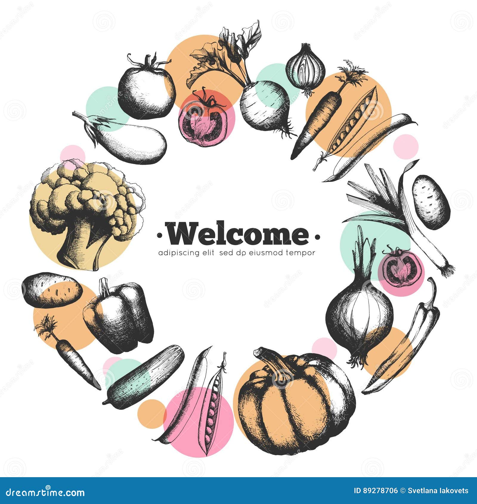 Wreath Collected from Vegetables Stock Vector Illustration of colors