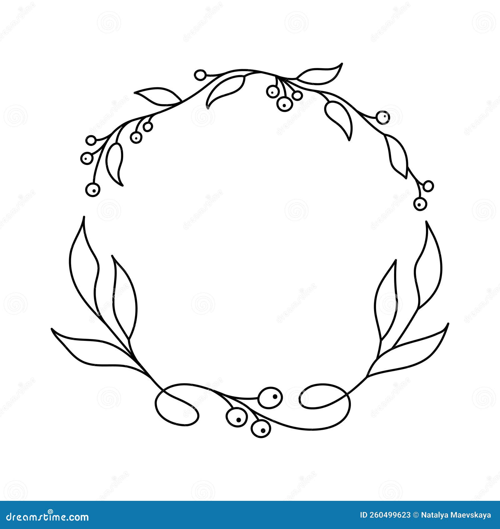 Vector Floral Heart Wreath Frame Of Leaves And Flowers Doodle