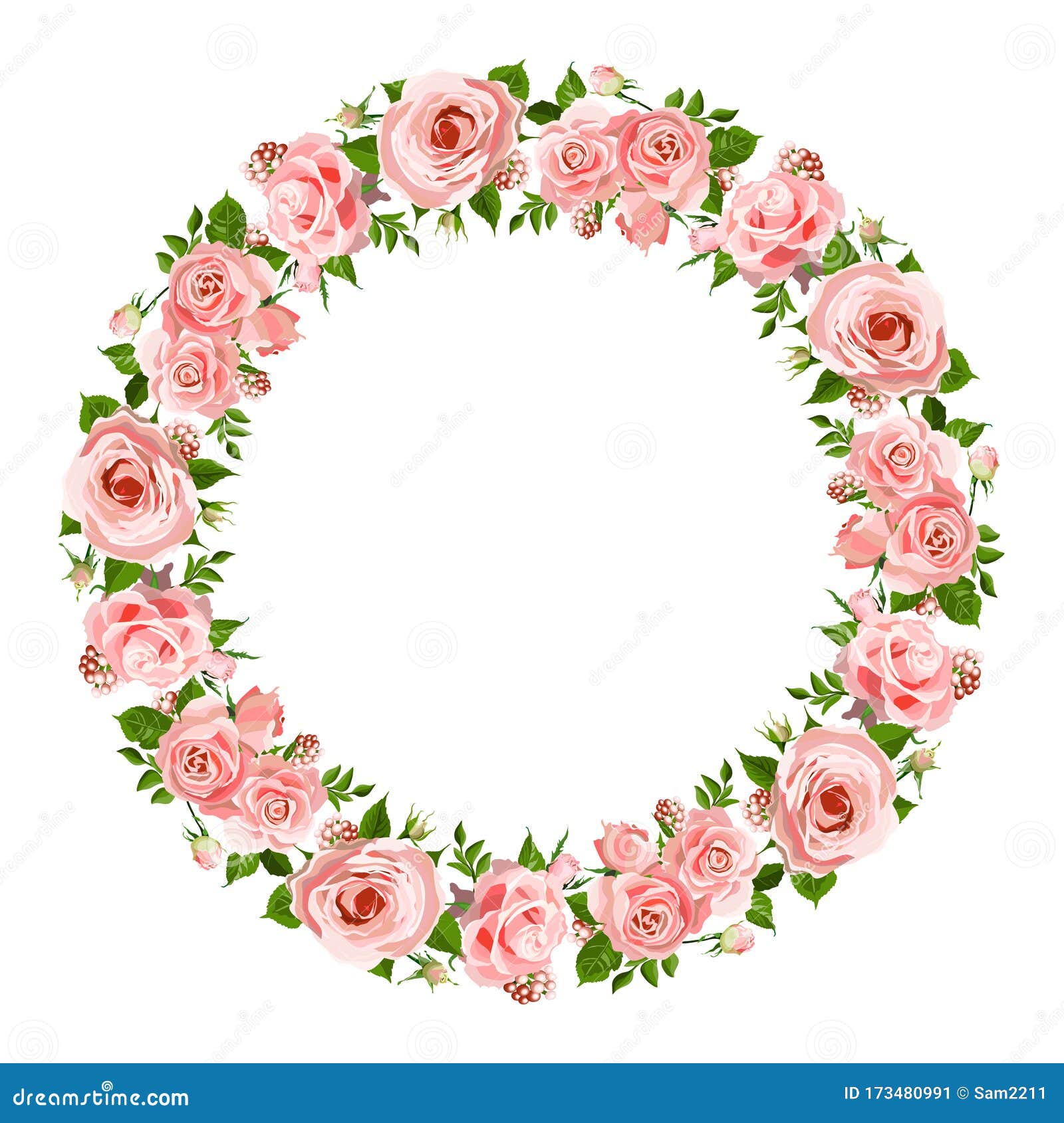 Wreath With Rose Leaves Lavender Round Flower Frame 