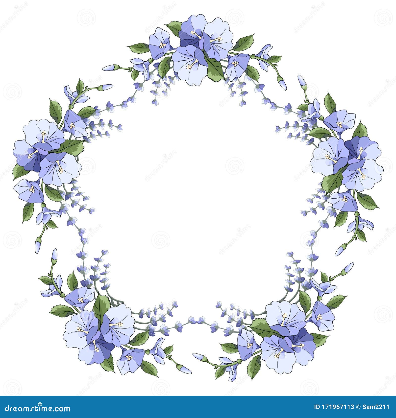 Wreath With Rose Leaves Lavender Round Flower Frame 