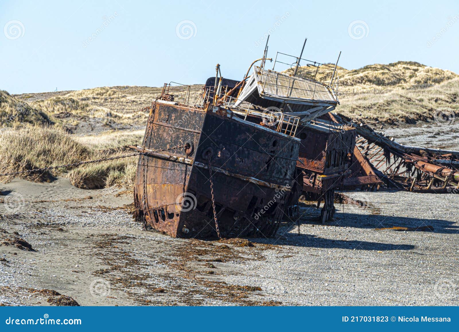 wreckages on san gregorio beach, strait of magellan, chile