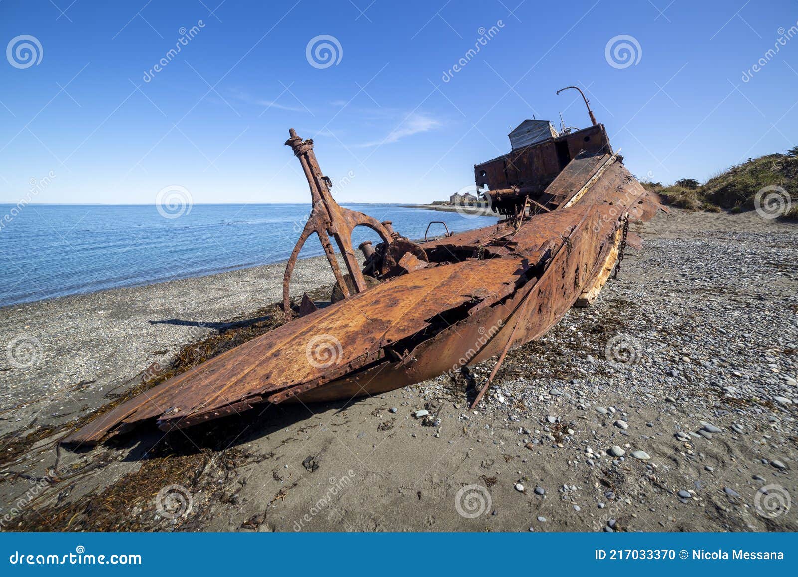 wreckages on san gregorio beach, strait of magellan, chile