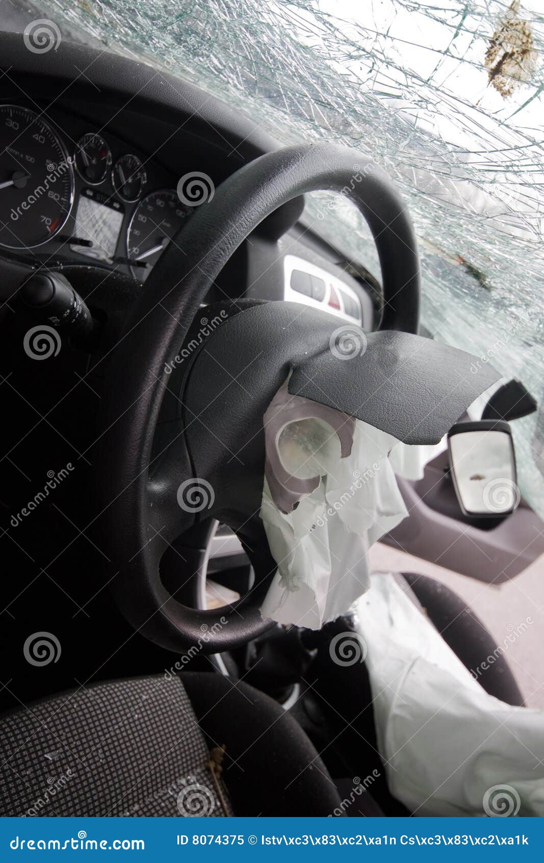 Wrecked car with airbag stock image. Image of risk, damaged 8074375