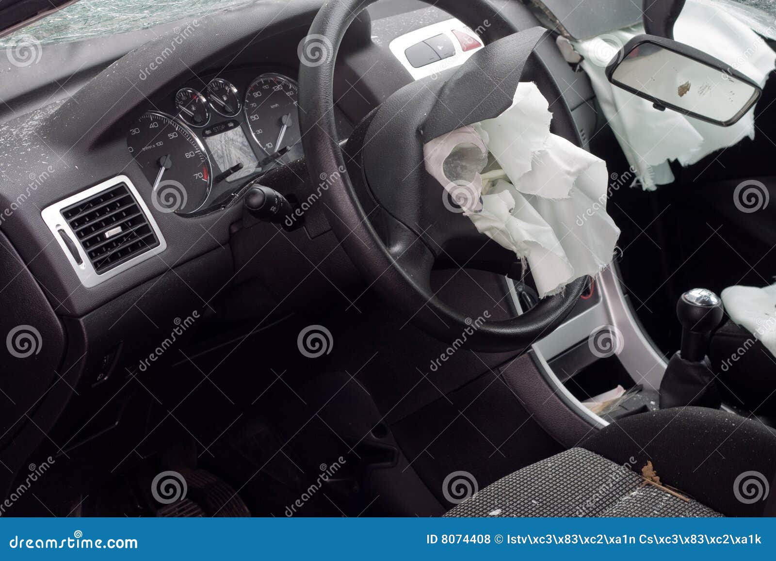Wrecked car with airbag stock photo. Image of deploy, crushed 8074408