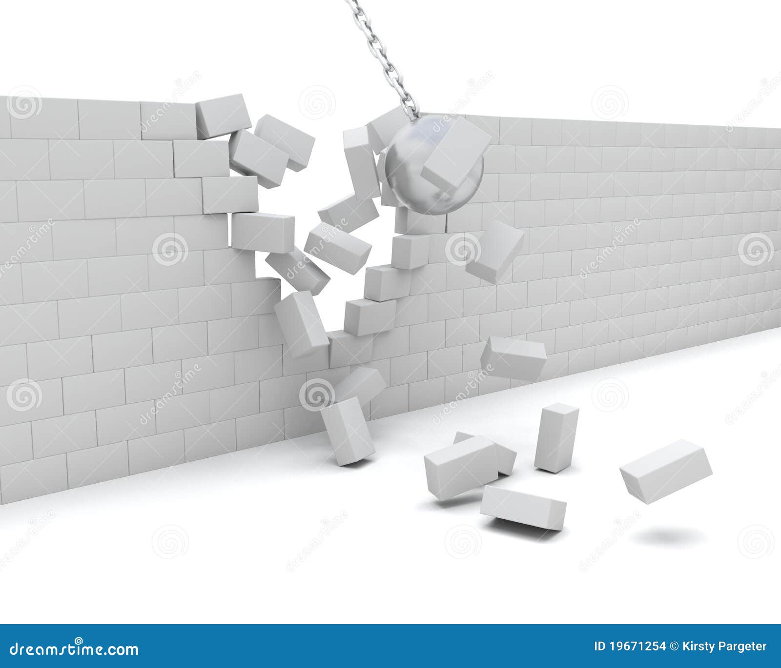 wrecking ball demolishing a wall