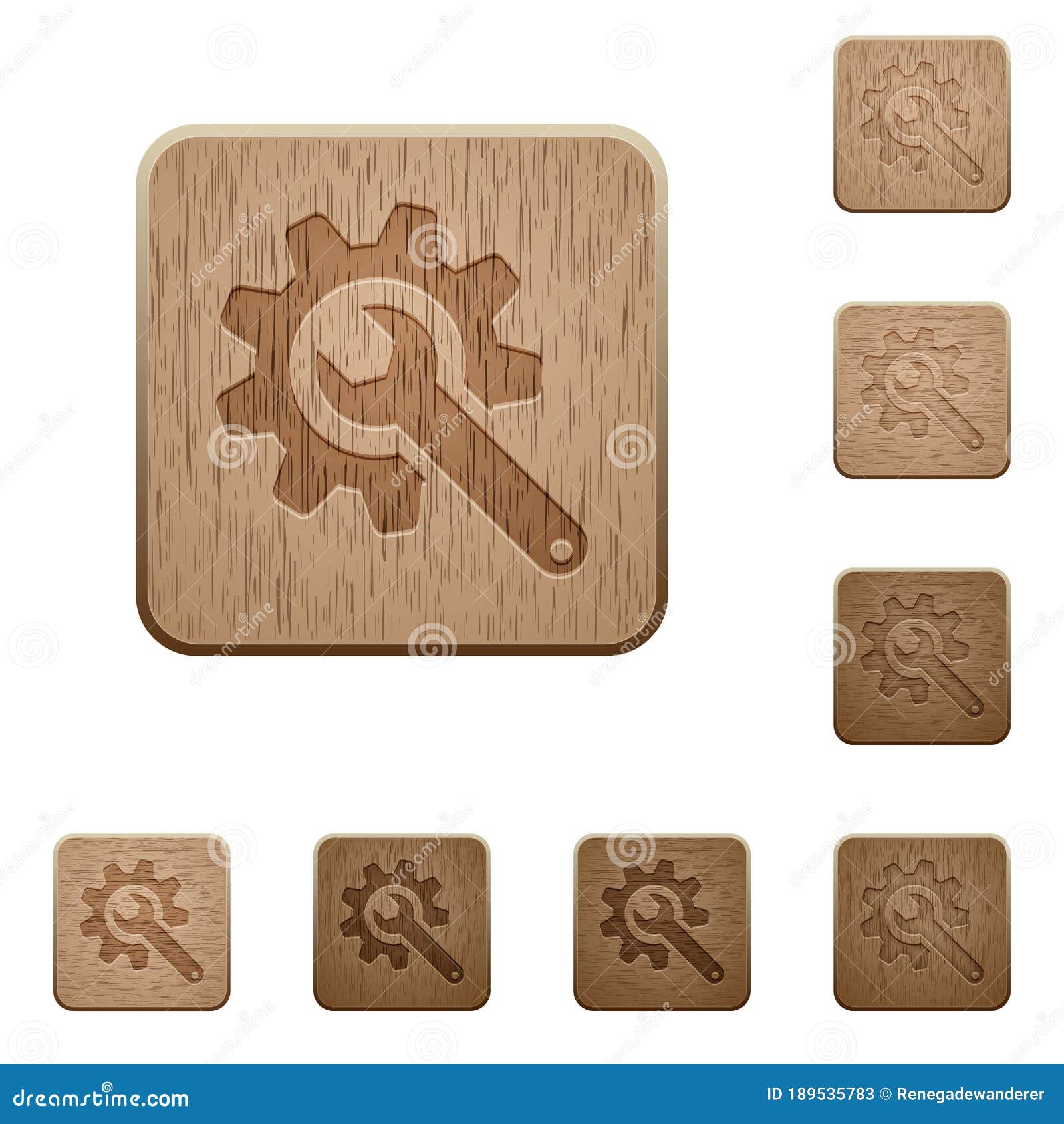 wrench with cogwheel wooden buttons