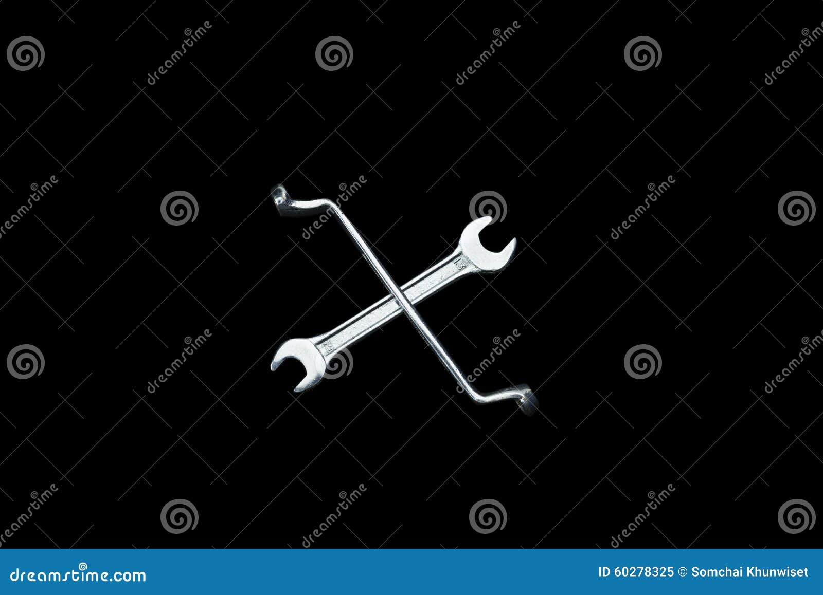Wrench in Cross Symbol and in Black Background Stock Image Image of