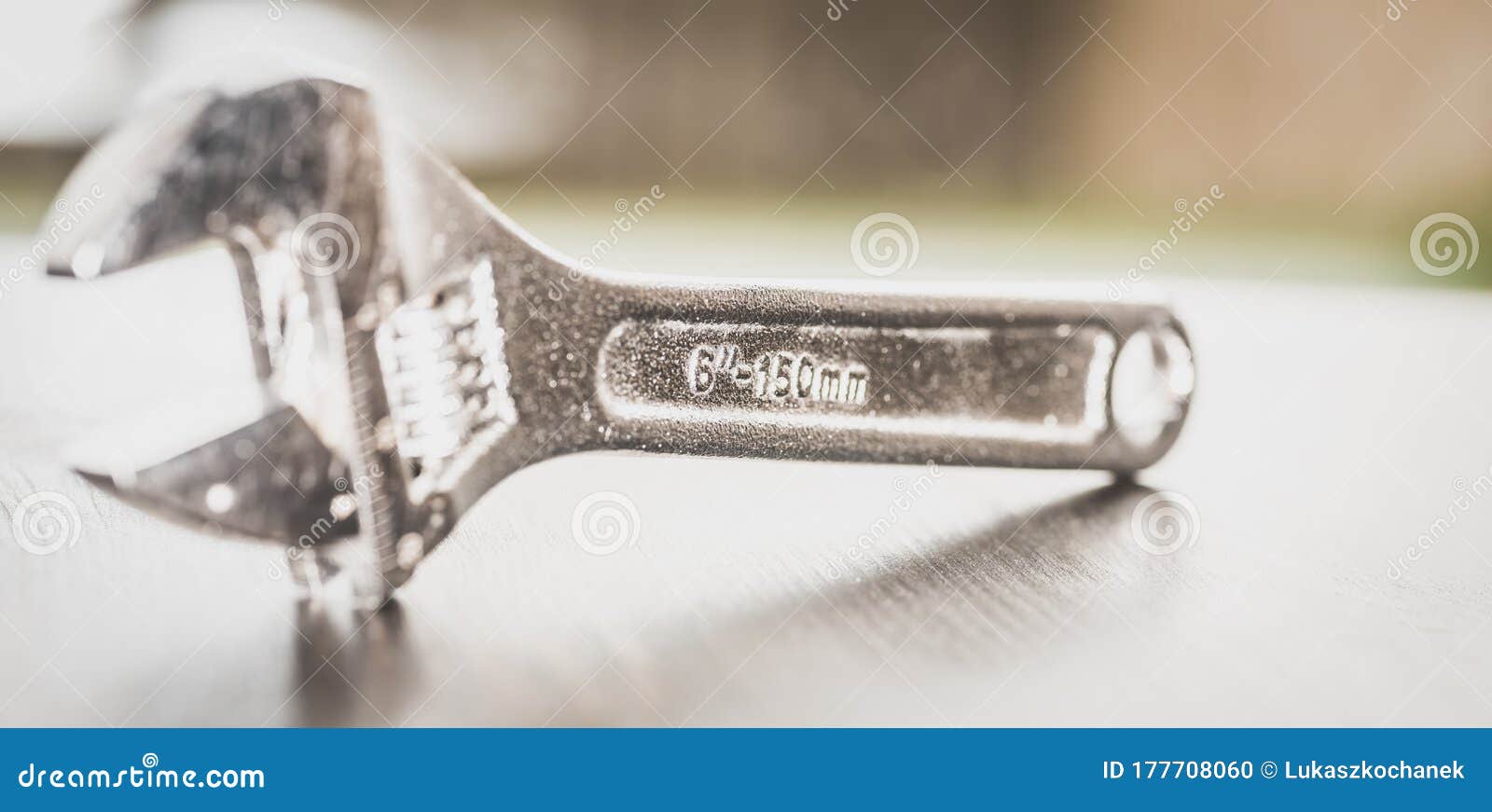 Wrench, French Key, On Blurred Background Foto de Stock Imagem de