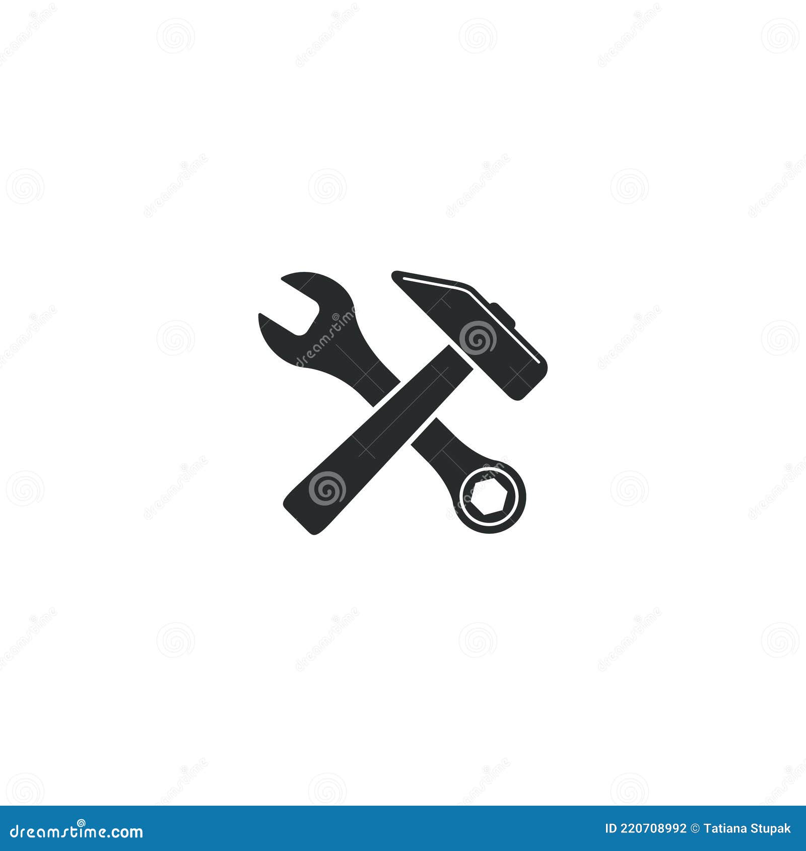 Wrench and Hammer. Crossed Tools Icon Isolated on White Background