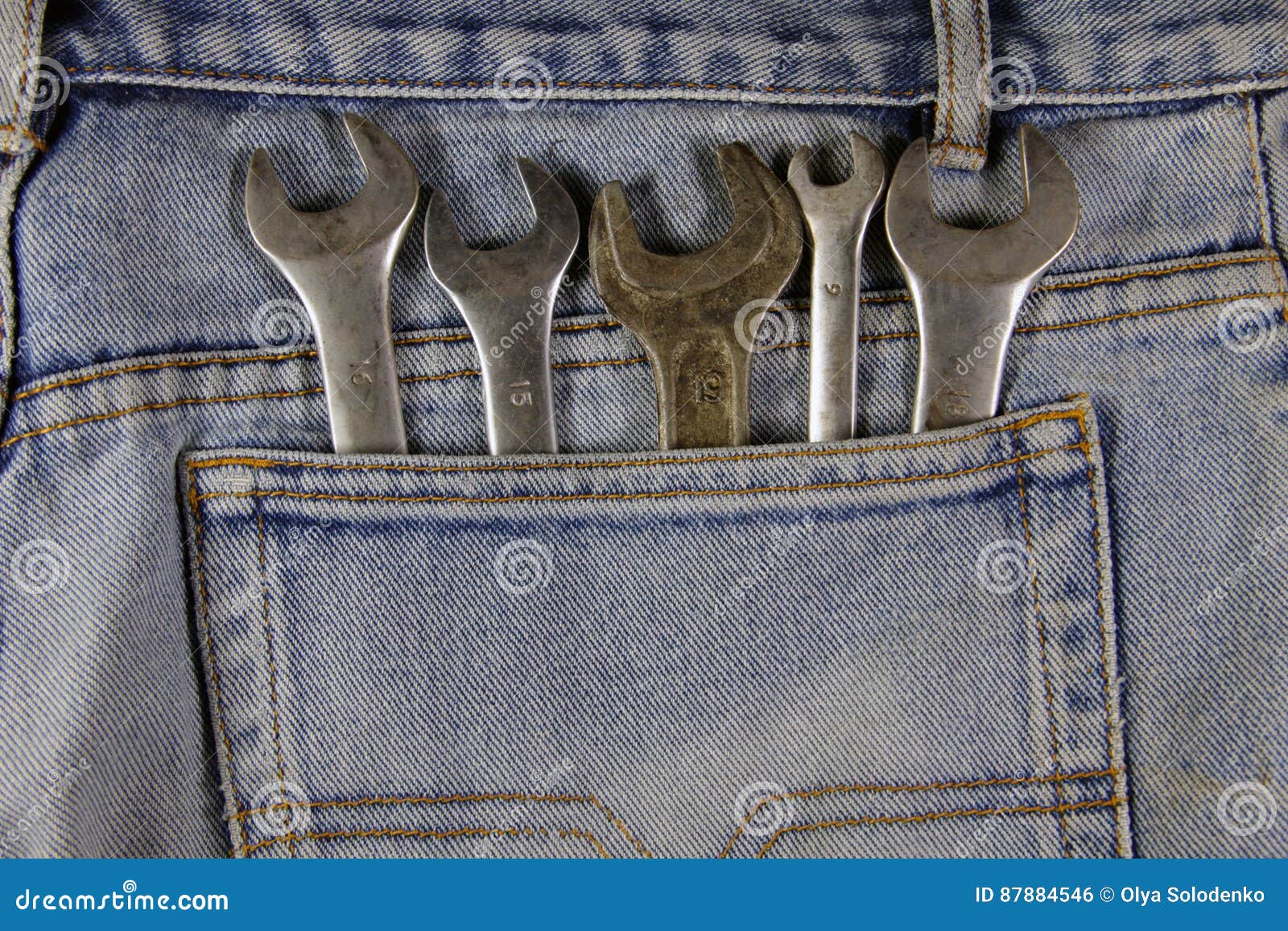 Wrench Tools in the Pocket Jeans Stock Photo Image of blue, casual