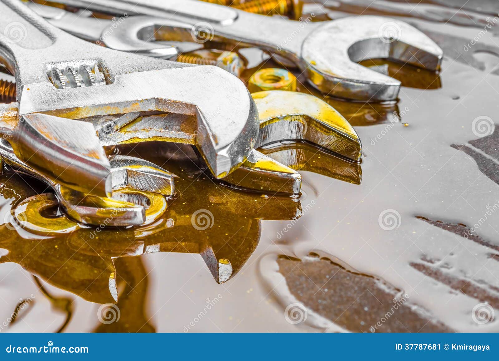 Wrenches, Nuts and Bolts Stained with Motor Oil Stock Image Image of