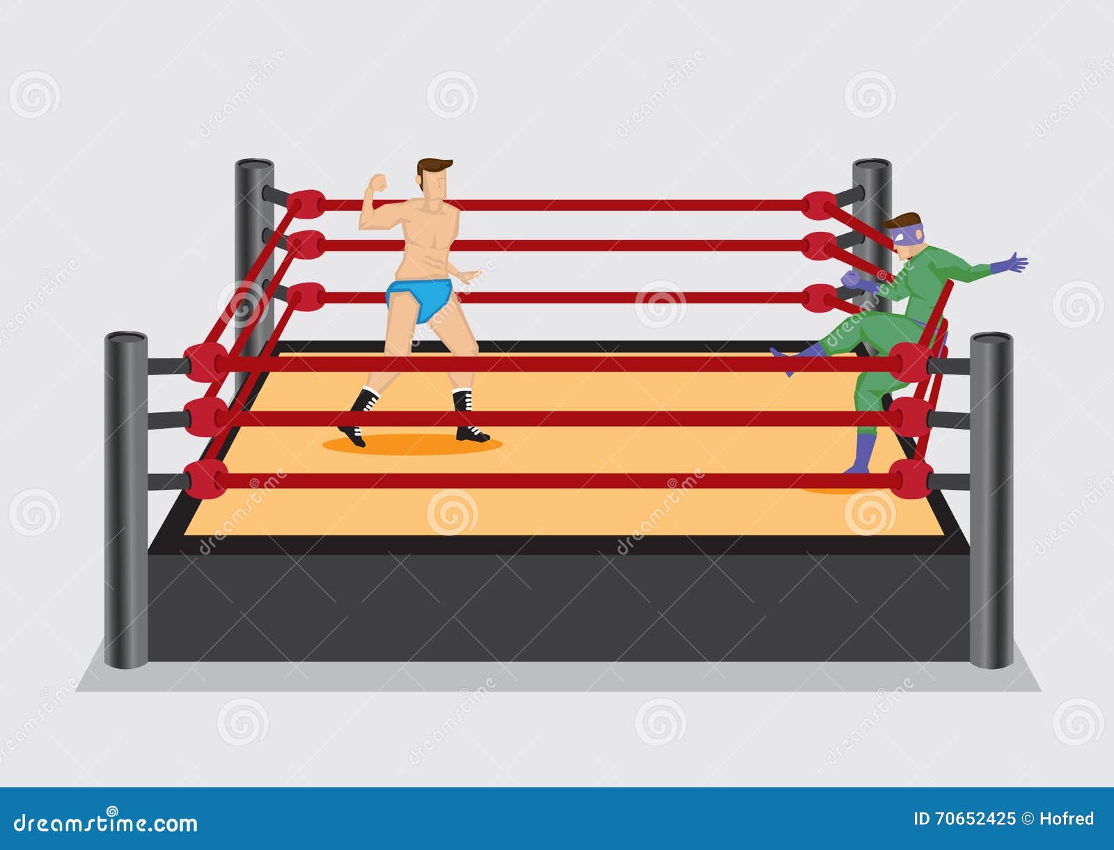 Wrestler Punches Opponent in Wrestling Ring Vector Illustration Stock