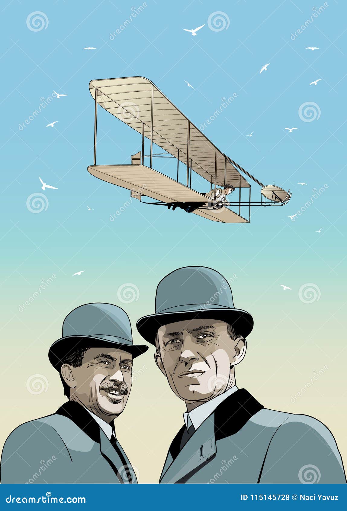 wright brothers airplane, line art 