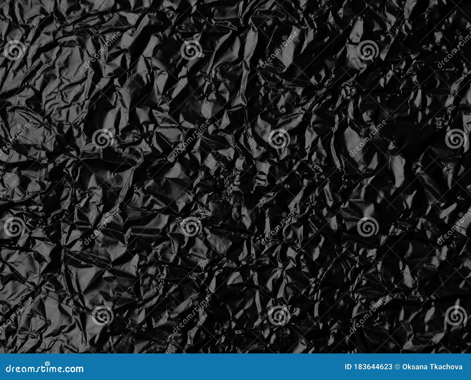 Wrinkled Black Foil Texture Background Stock Image - Image of light ...