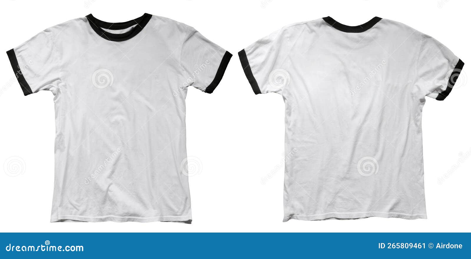 Wrinkled Blank White Ringer Tshirt Template, Front and Back Design