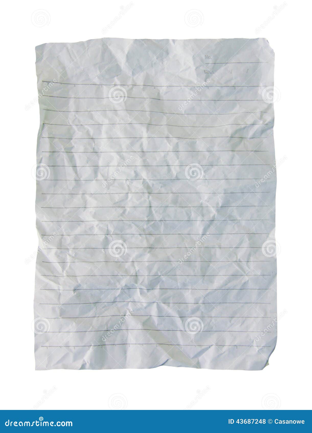 wrinkled sheet of paper  on white background