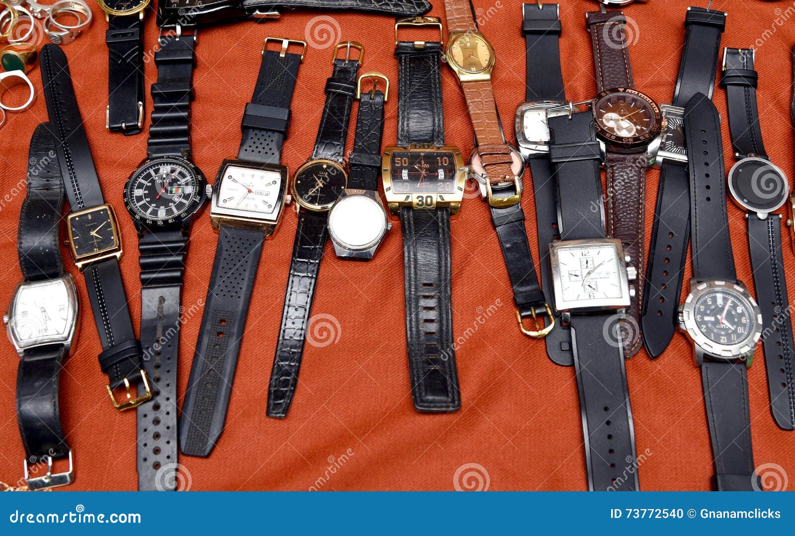 Men Look At Wrist Watches. Wrist, Arm, On White Background. Green