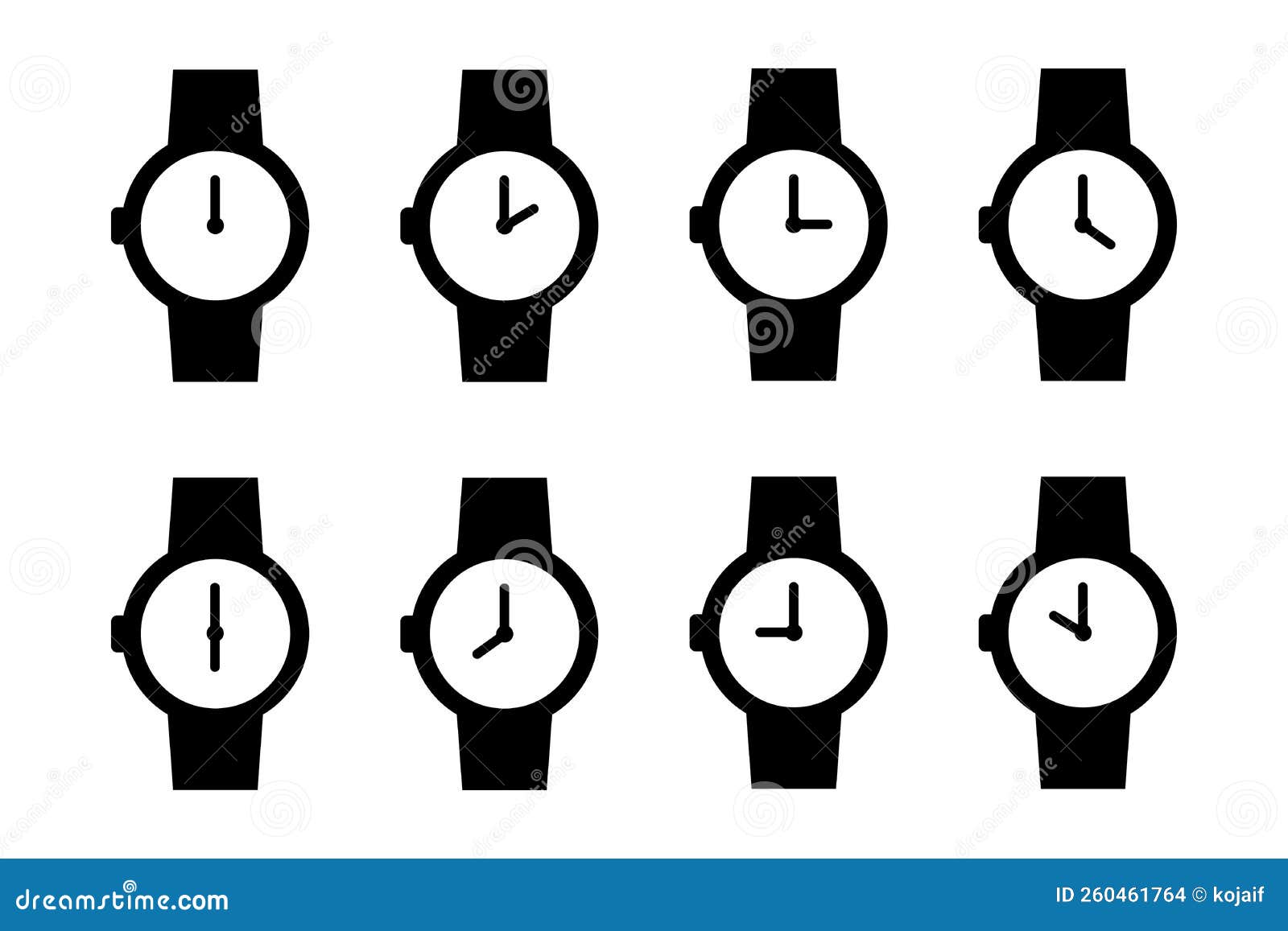 Wrist Watch Vector Icon Set. Clock Symbol. Wrist Accessory Illustration