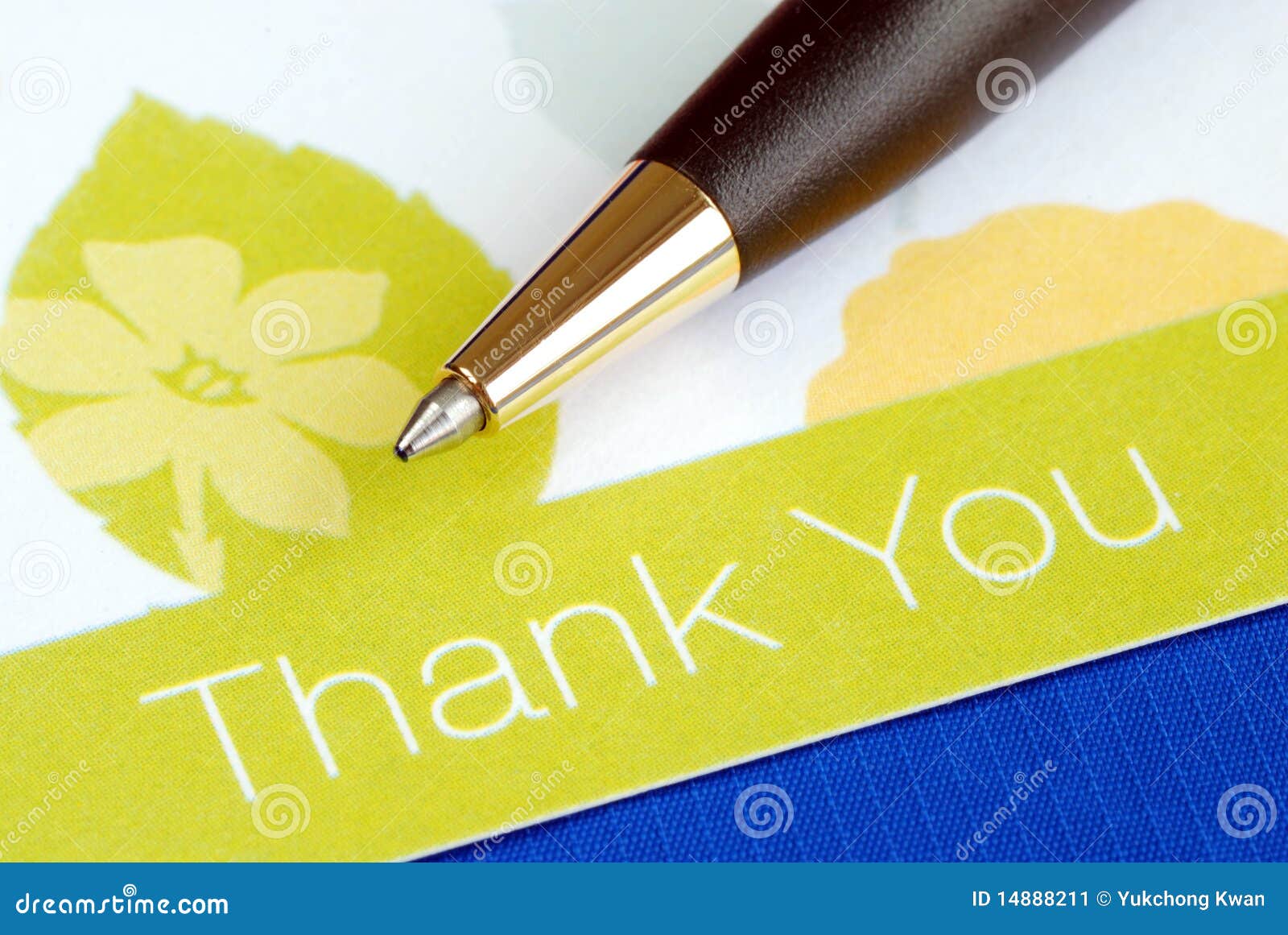 Write the thank you card isolated on blue