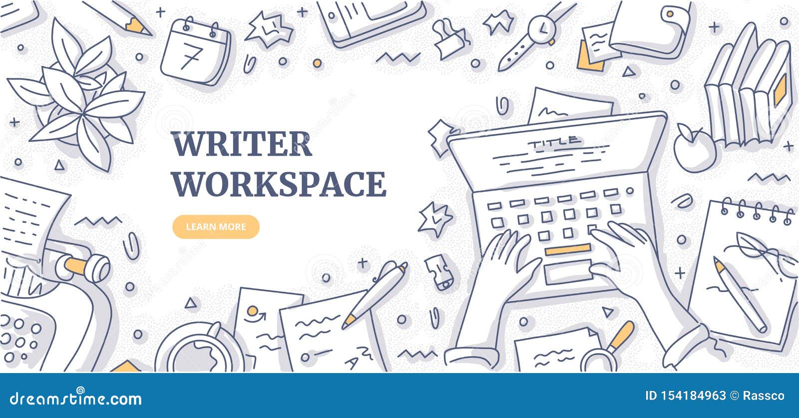 writer workspace doodle background concept