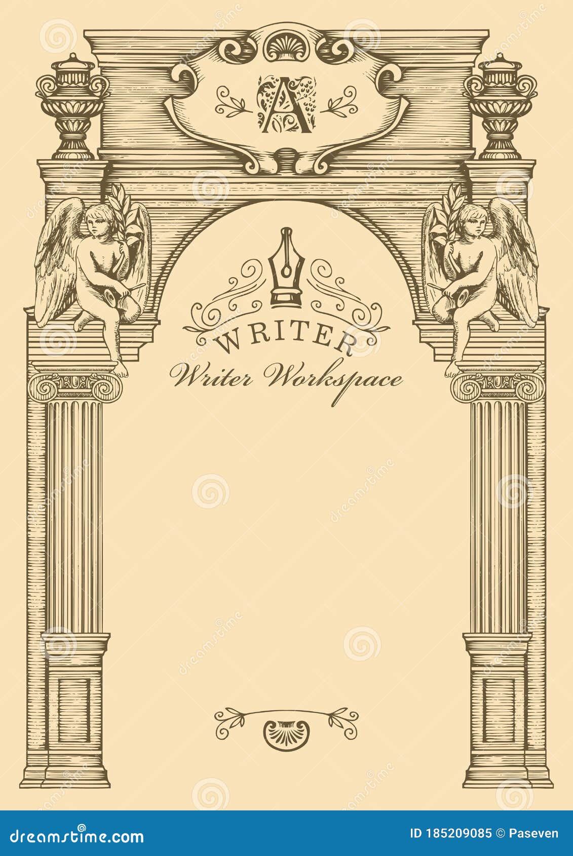 writer workspace with place for text in a frame