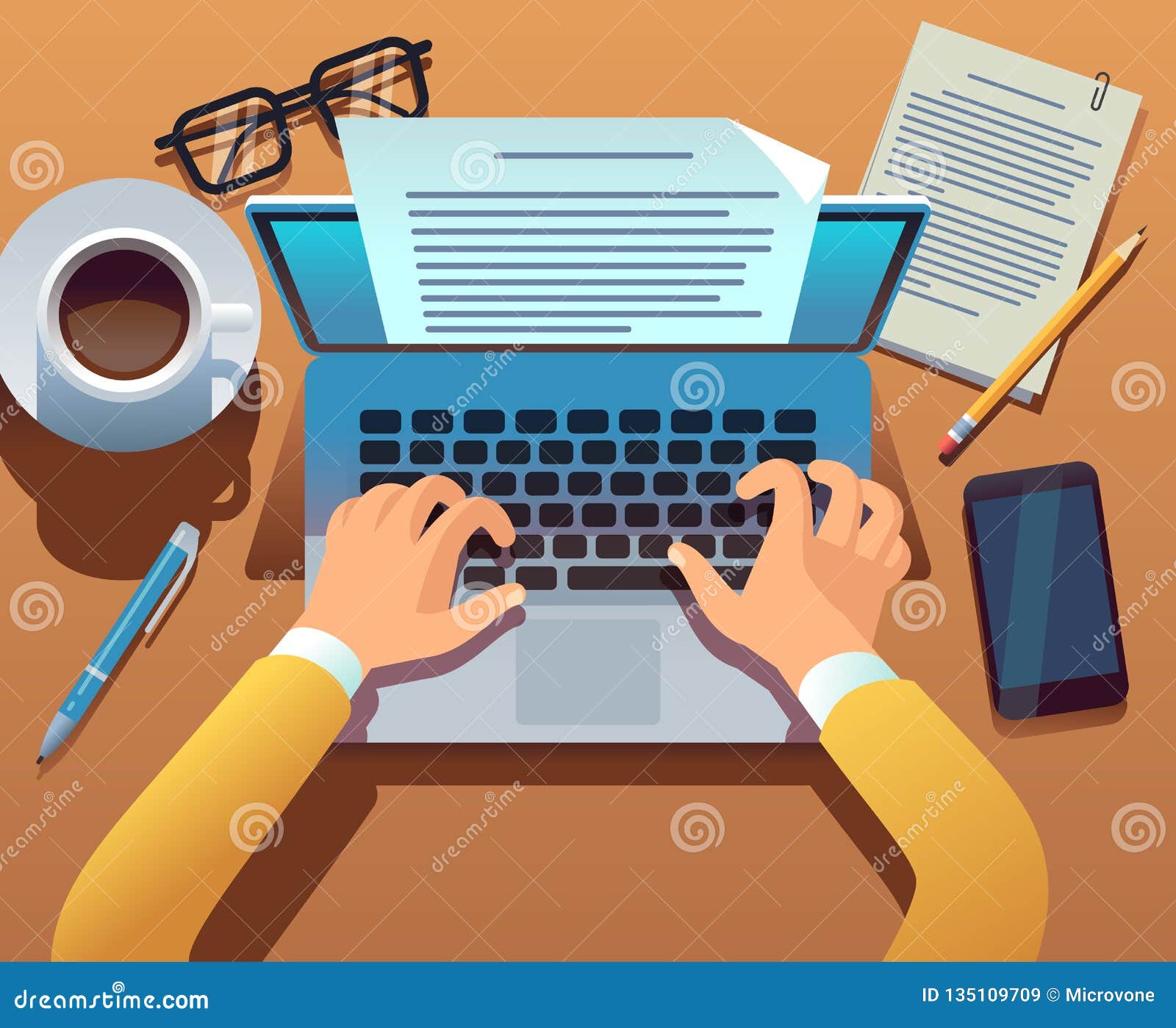 writer writes document. journalist create storytelling with laptop. hands typing on computer keyboard. story writing