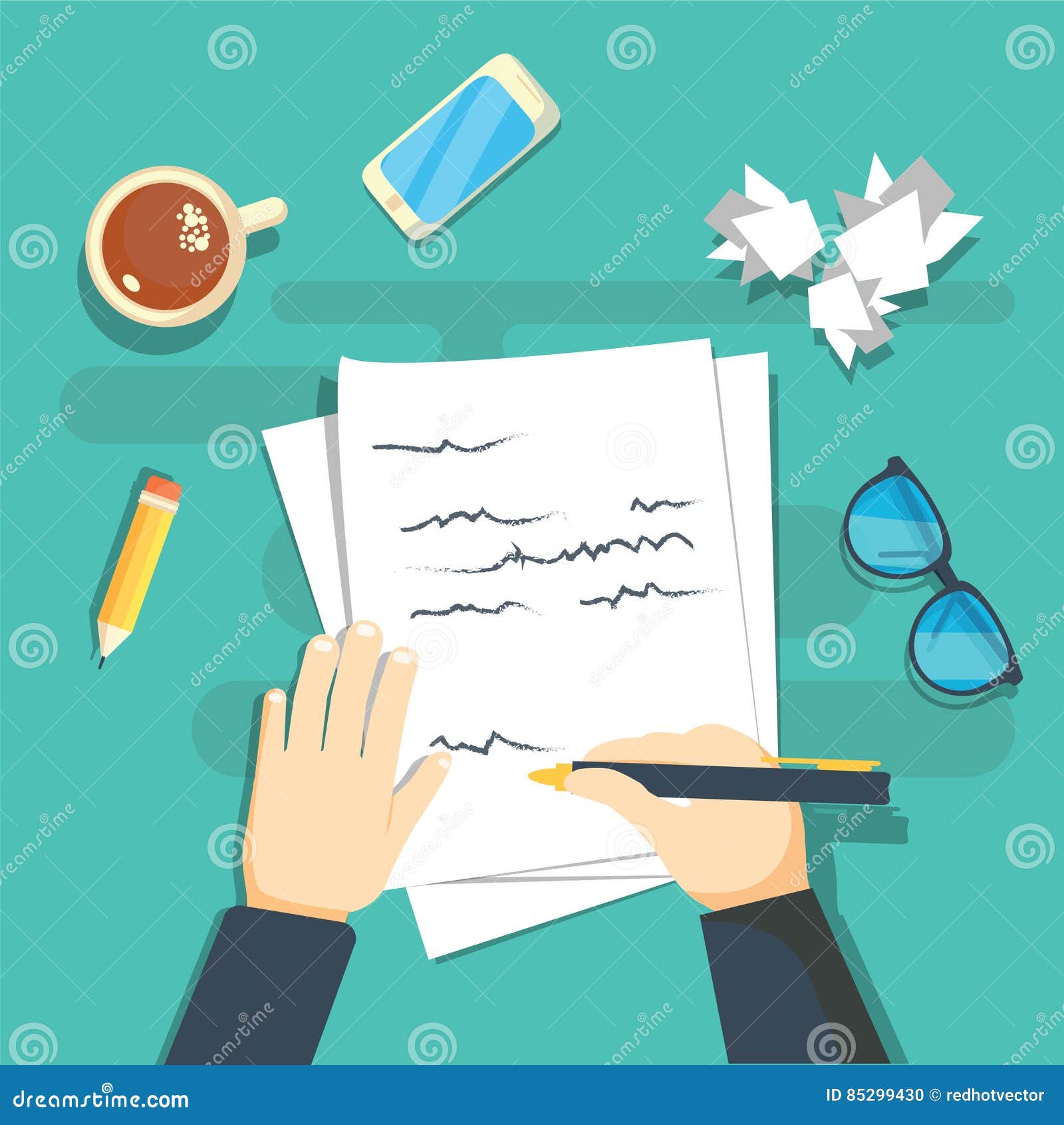 Writer Writing on Paper Sheet Vector Illustration Stock Vector -  Illustration of marketing, message: 85299430