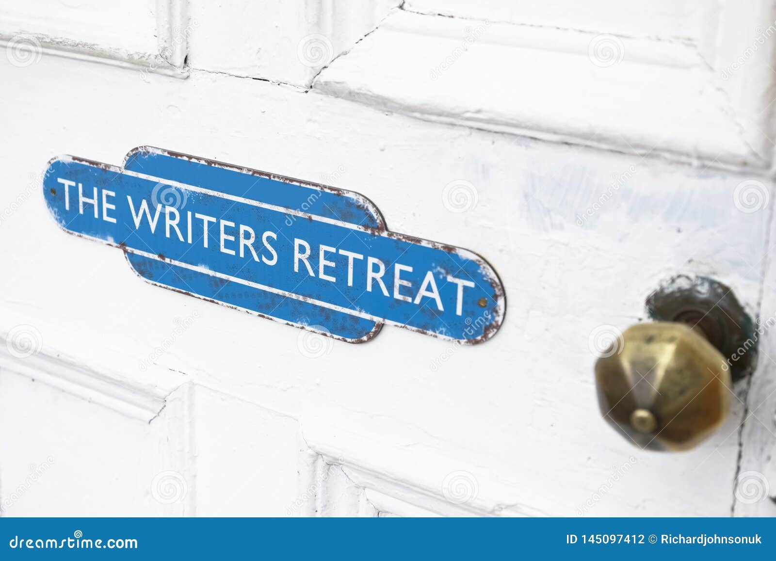 writers retreat door sign at entrance to quiet peace room for mindfulness and thinking writing zone