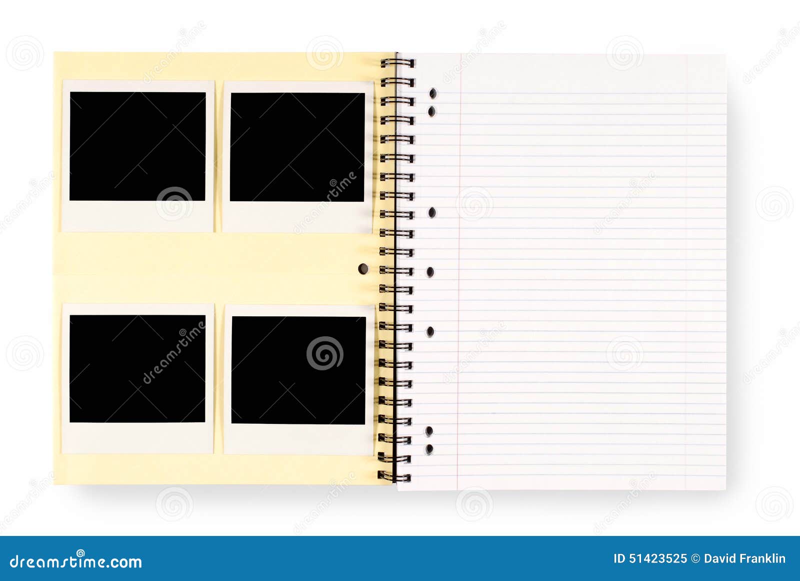 Photo Album with Polaroid Photo Frames, Copy Space, White Background Stock  Image - Image of note, frame: 51423525