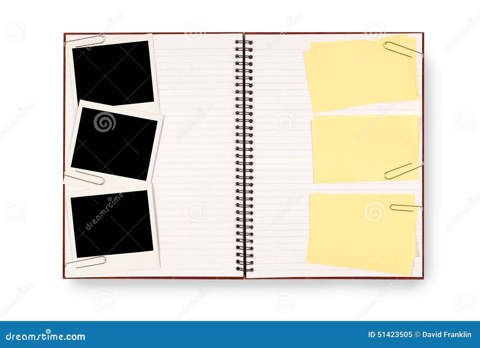 Photo Album or Writing Book with Polaroid Photo Frames and Several Yellow  Post-it Style Sticky Notes, Copy Space Stock Image - Image of notes,  paperclip: 51423505