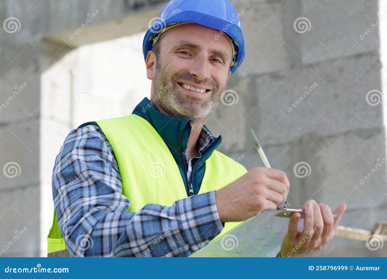 Writing Builder with Construction Tools Stock Image Image of