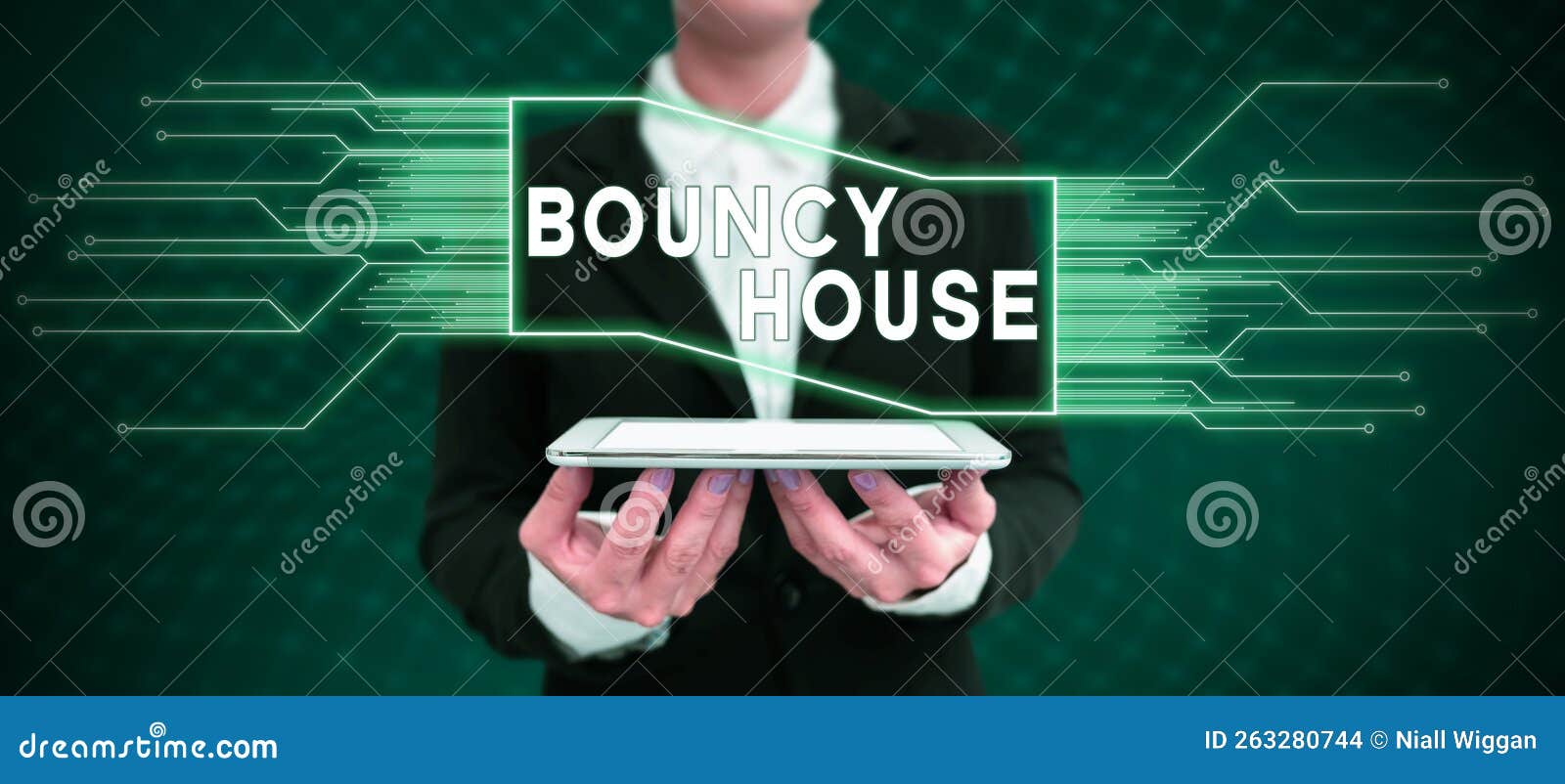 Writing Displaying Text Bouncy House. Concept Meaning Automated Program