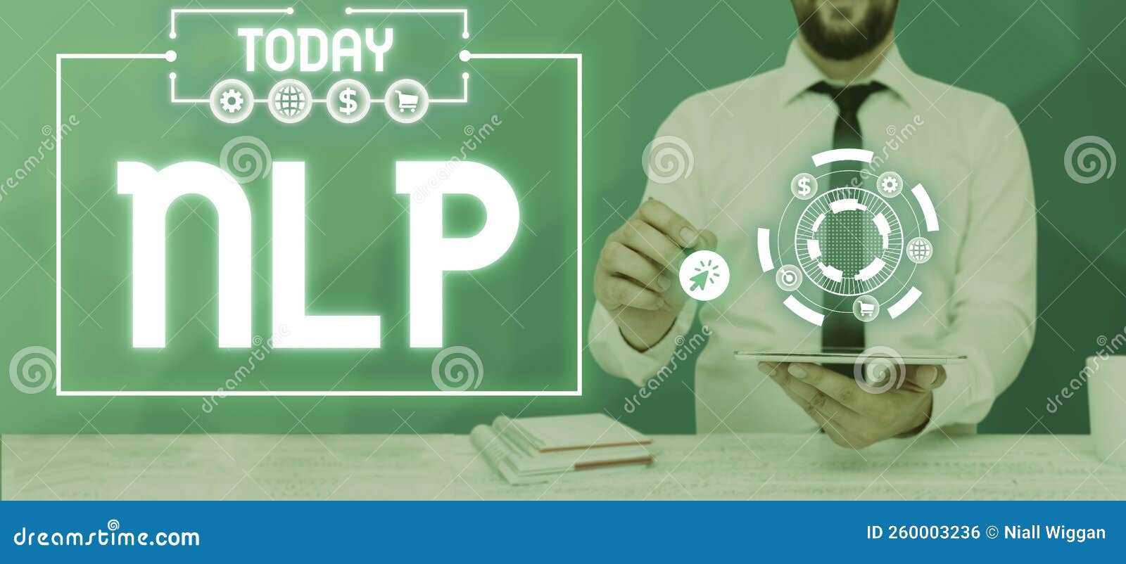 sign displaying nlp. word written on psychological approach involves analyzing strategies to reach a goal