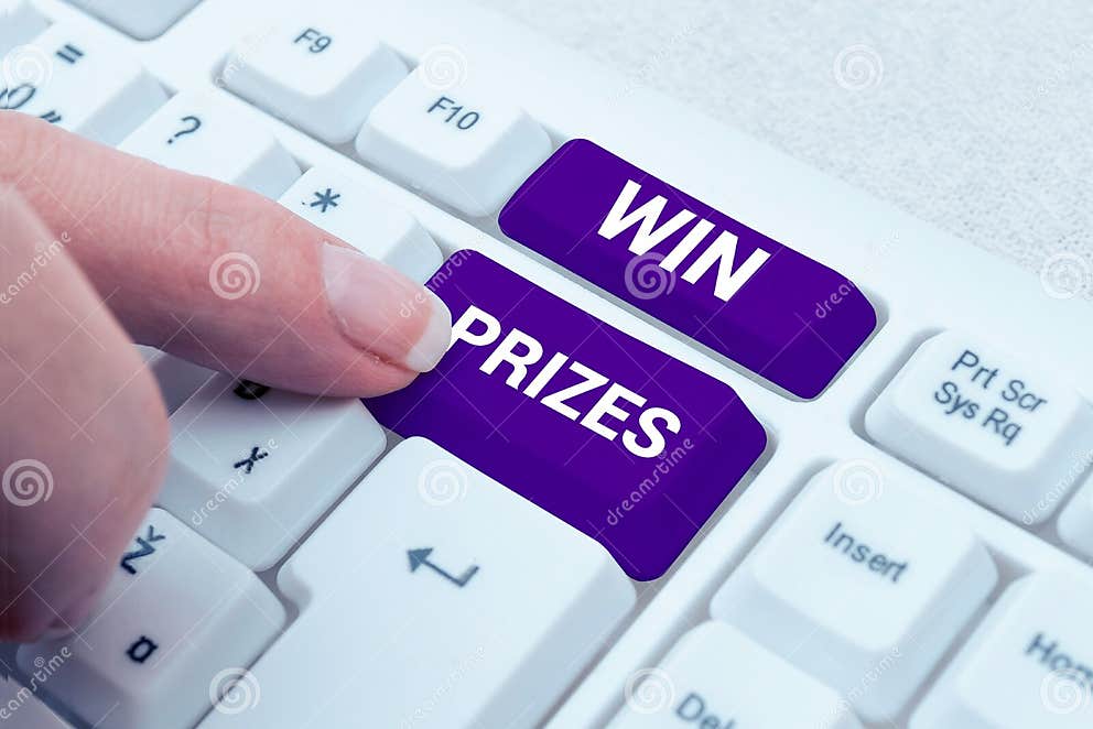 Writing Displaying Text Win Prizes. Word for Something Given for