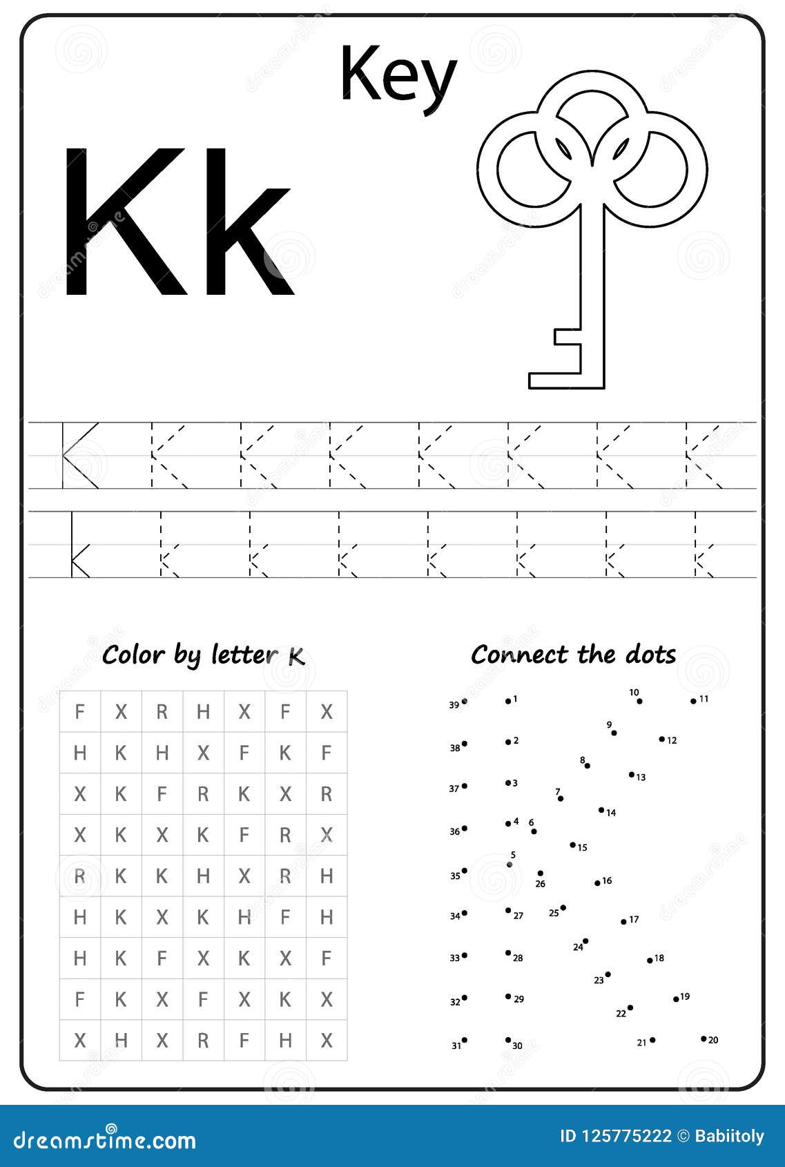 Writing Letter K. Worksheet. Writing a-Z, Alphabet, Exercises Game