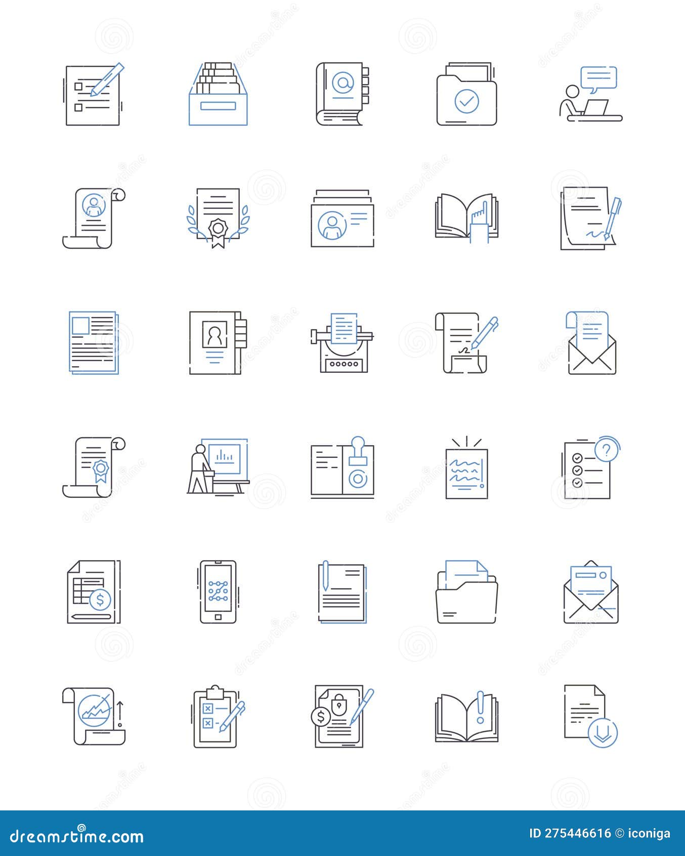 writing line icons collection. penning, authoring, scribbling, composing, typing, drafting, jotting  and linear
