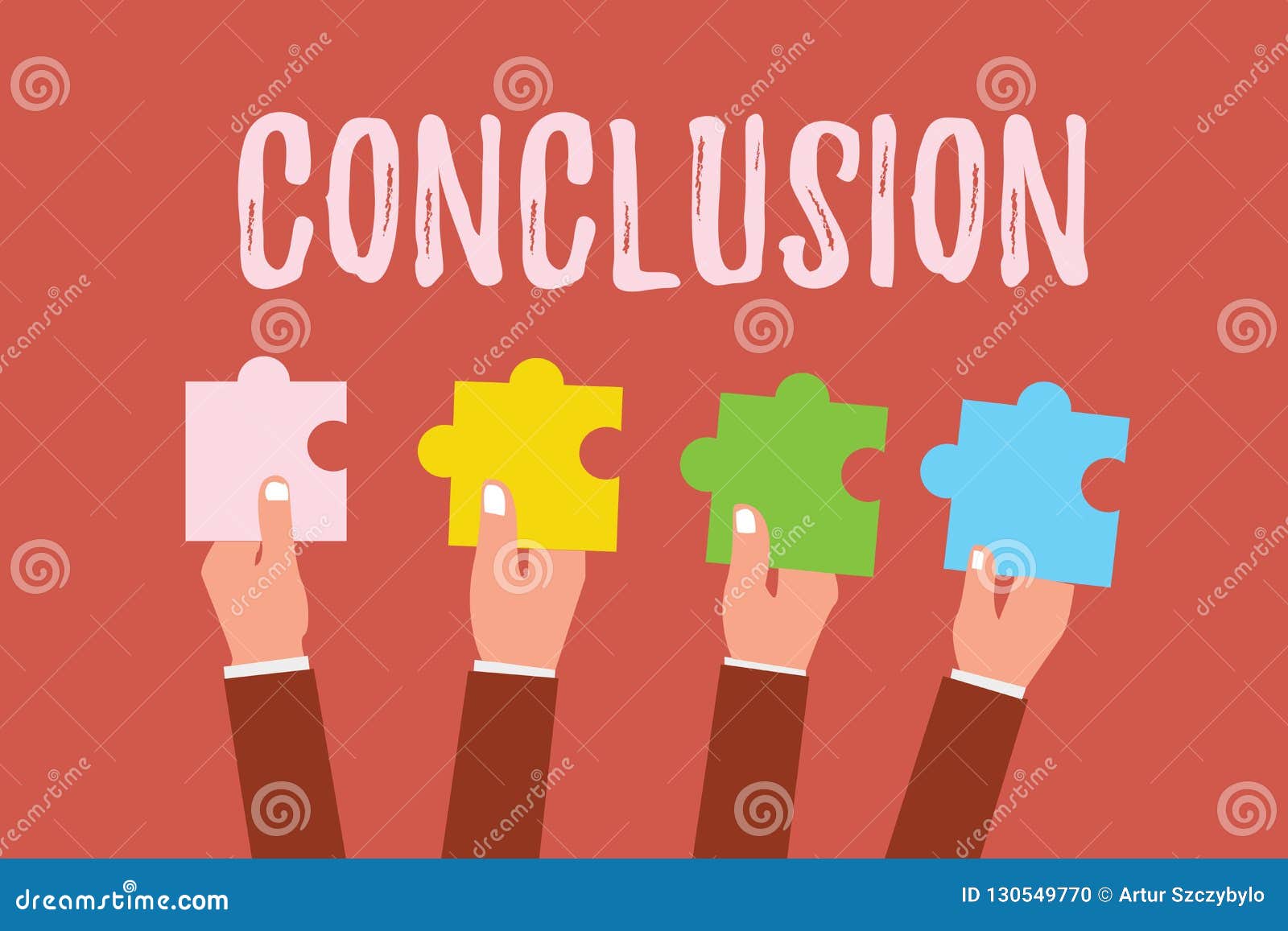 Decision Or Conclusion Symbol. Businessman Turns Wooden Cubes And 