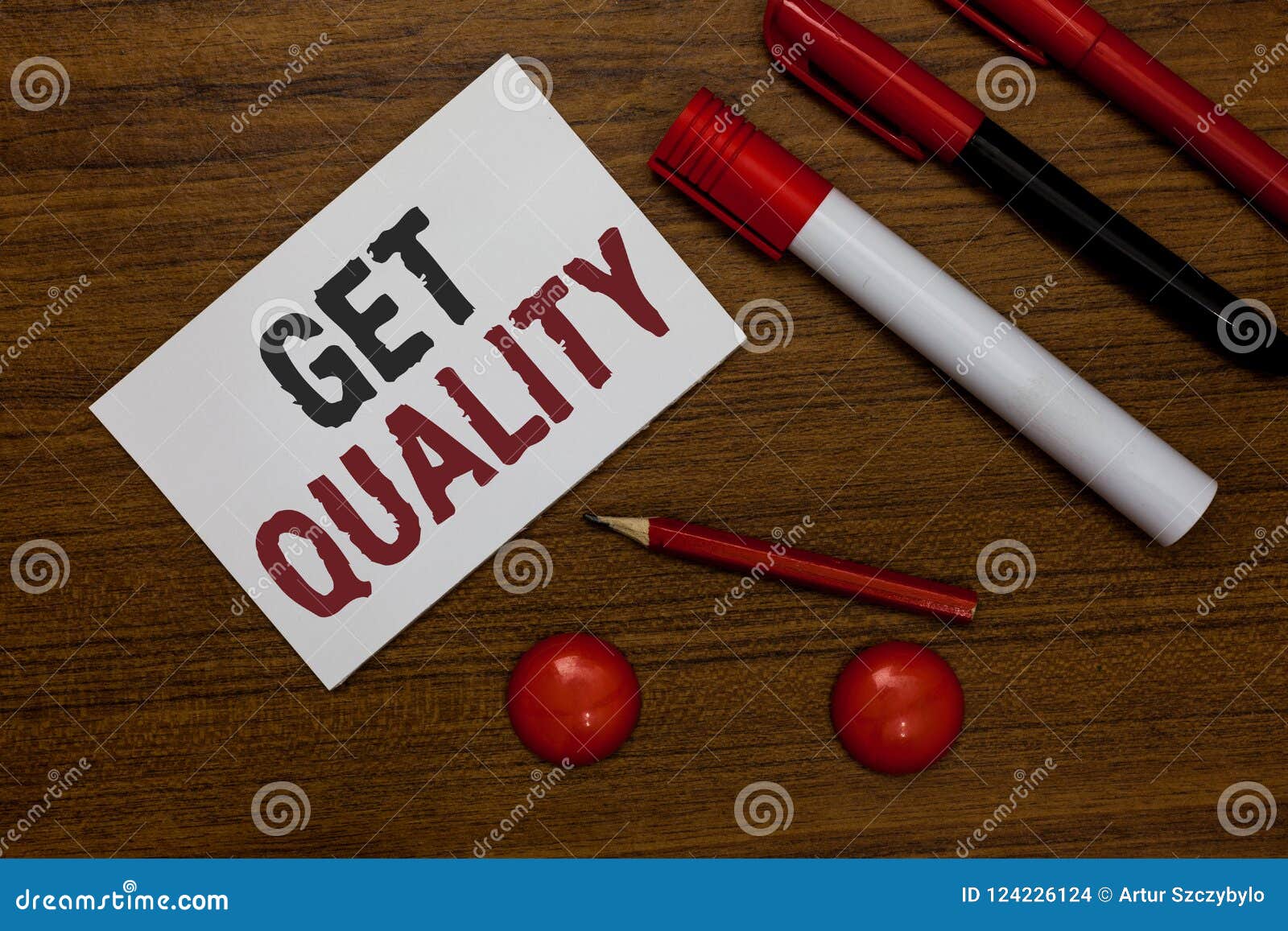 Writing Note Showing Get Quality. Business Photo Showcasing Features ...