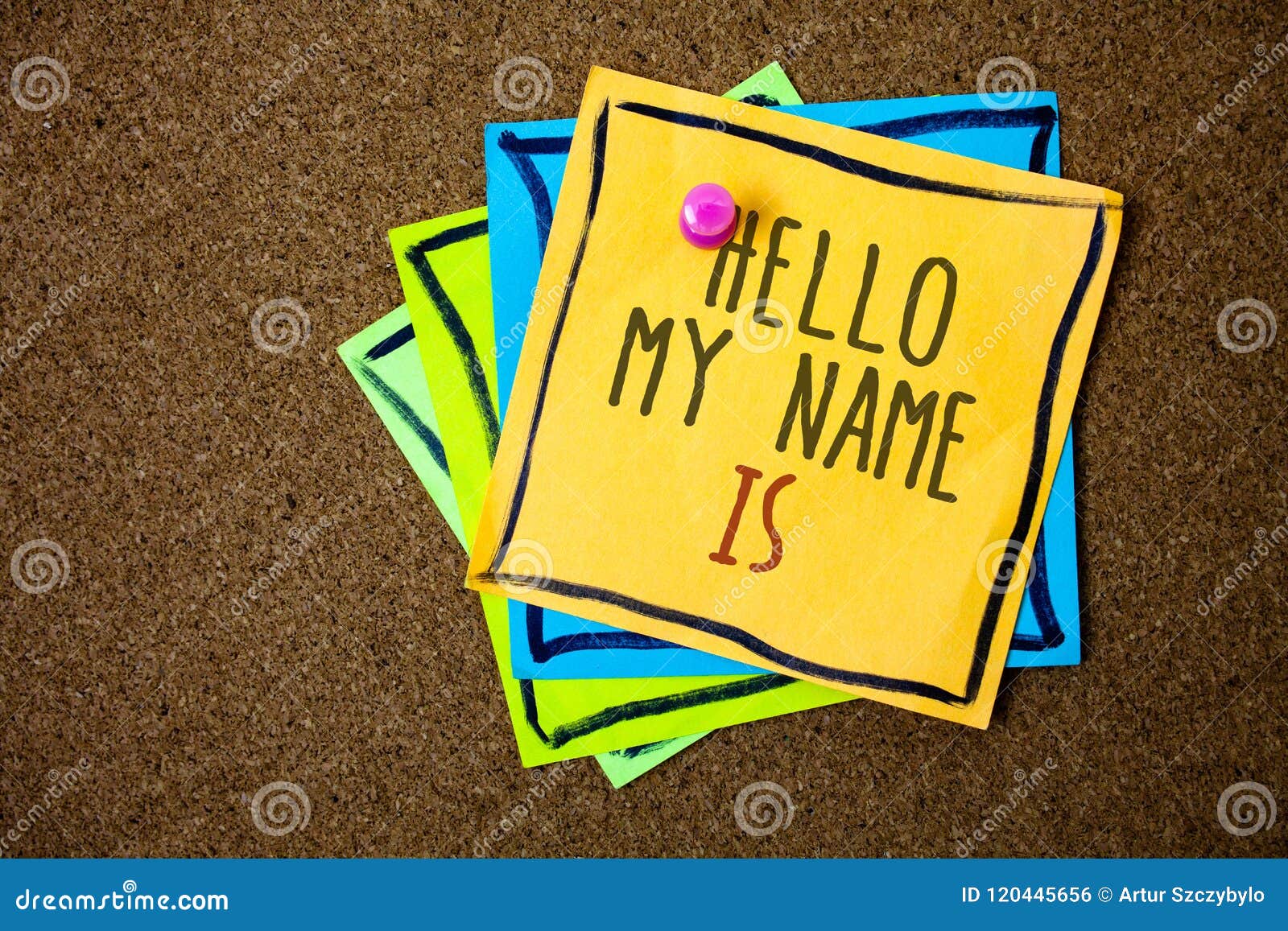 writing note showing hello my name is. business photo showcasing introduce yourself meeting someone new presentation papers beaut