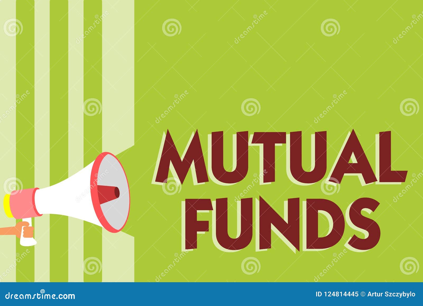 writing note showing mutual funds. business photo showcasing an investment program funded by shareholders individual stocks megaph