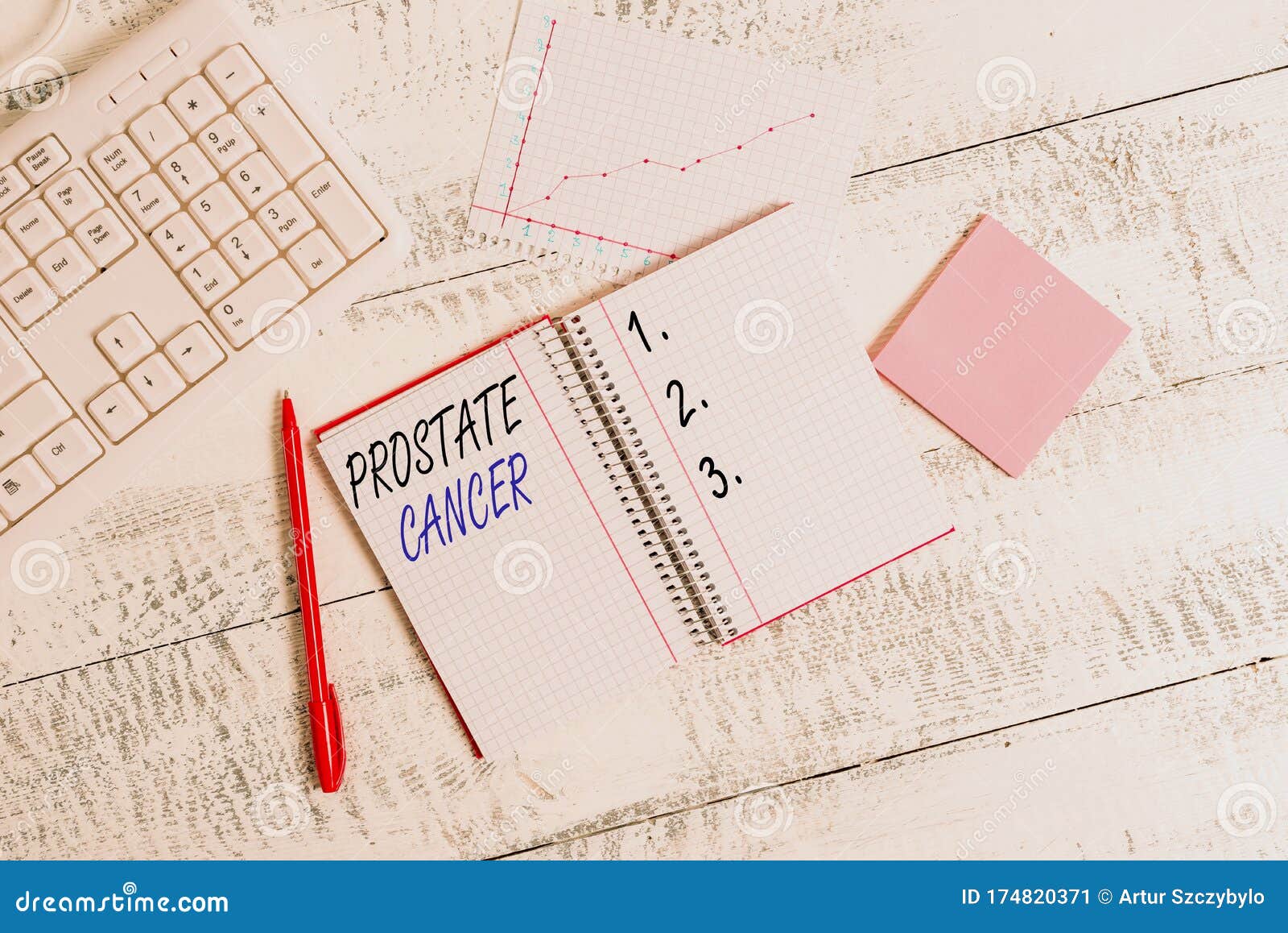 writing note showing prostate cancer. business photo showcasing cancer develops in the gland of male reproductive system wood desk