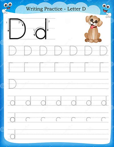 Writing practice letter D stock vector. Illustration of kindergarten ...