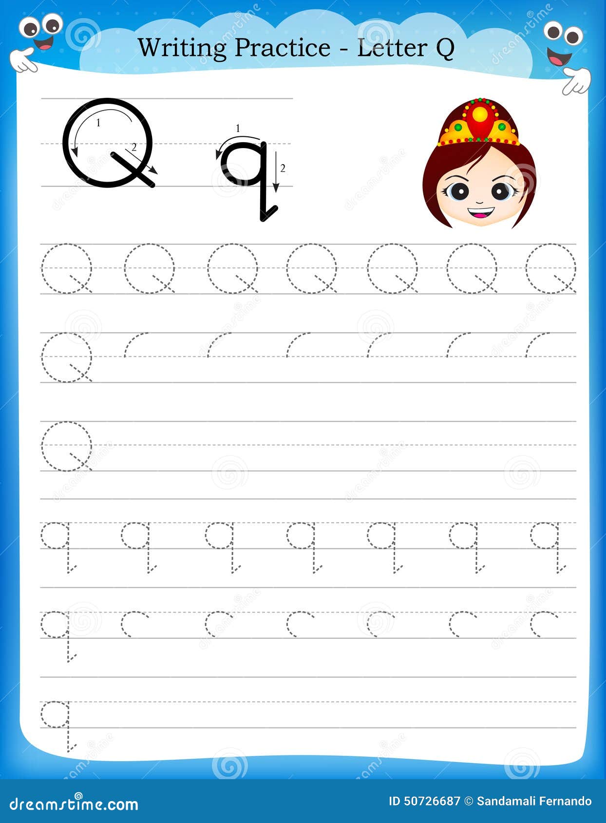 Writing practice letter Q stock vector. Illustration of kids