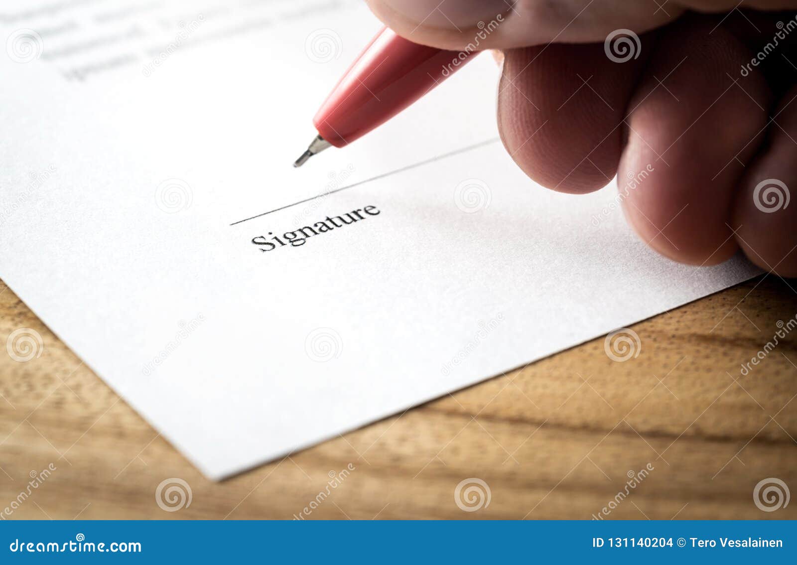 writing signature. man signing settlement, contract or agreement for employment and hiring.