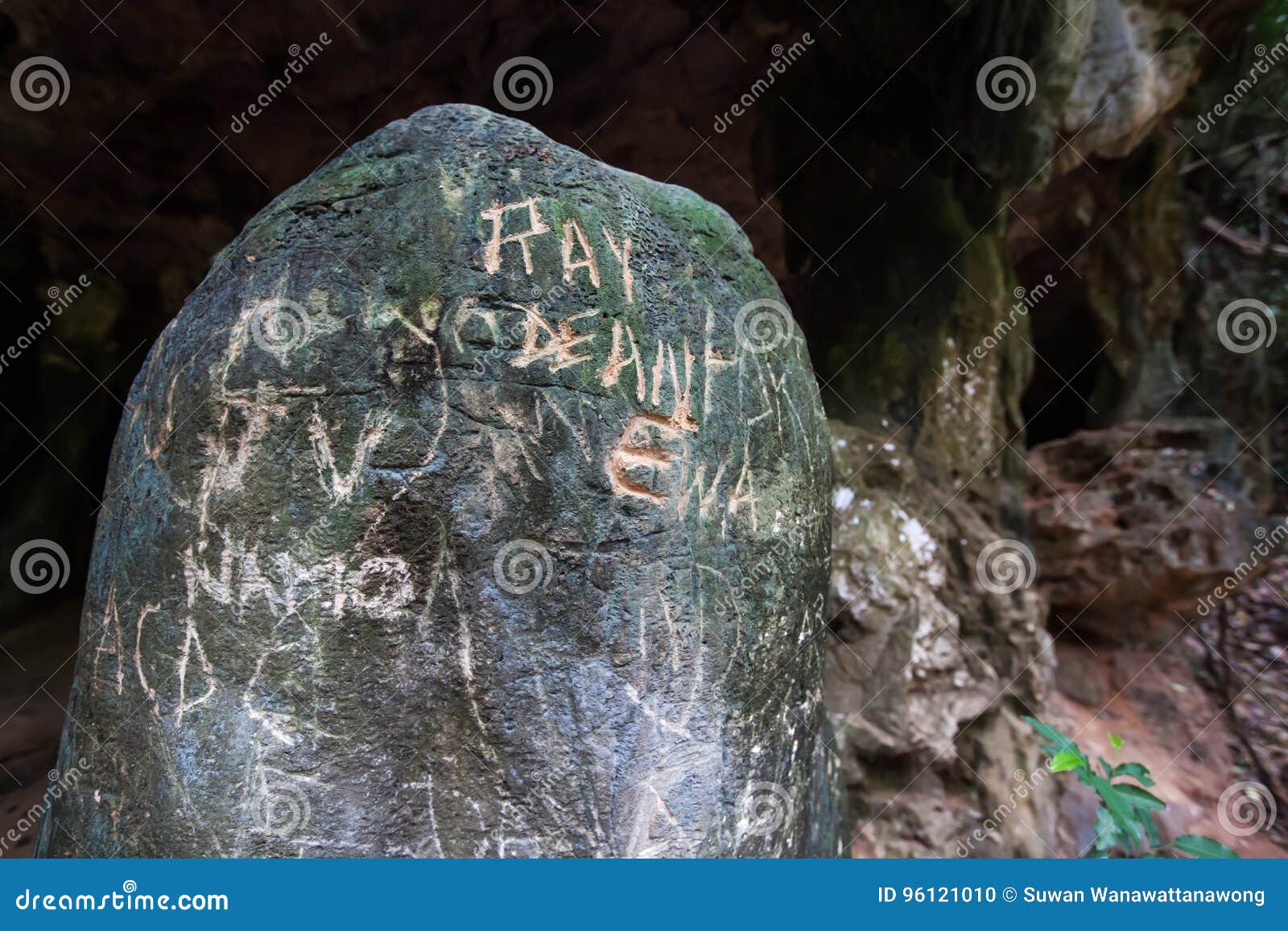 Writing on Stone in Cave by Unconscious Person. Stock Photo - Image of ...