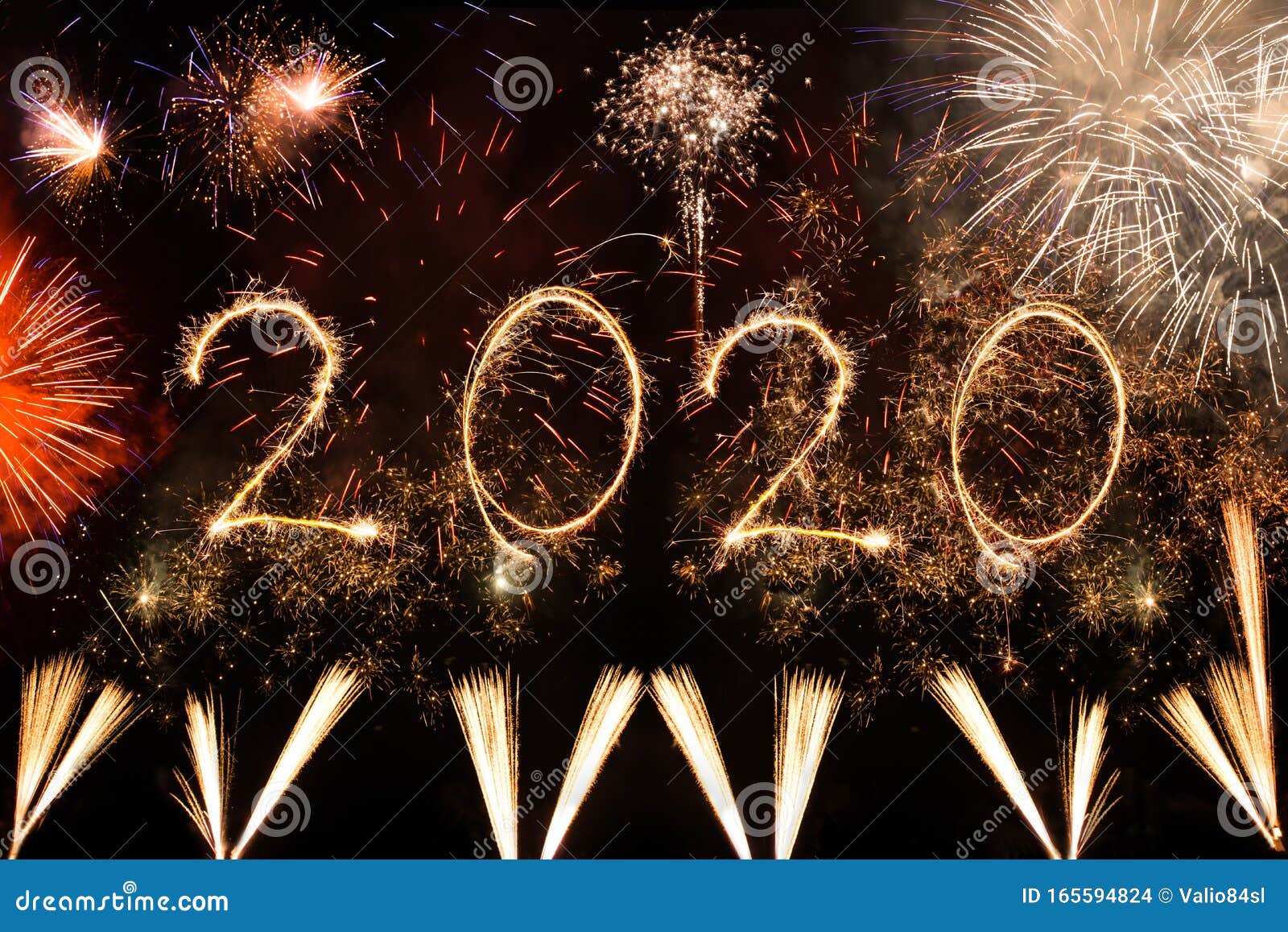 2020 Written with Fireworks As a Background Stock Photo Image of firework, black 165594824