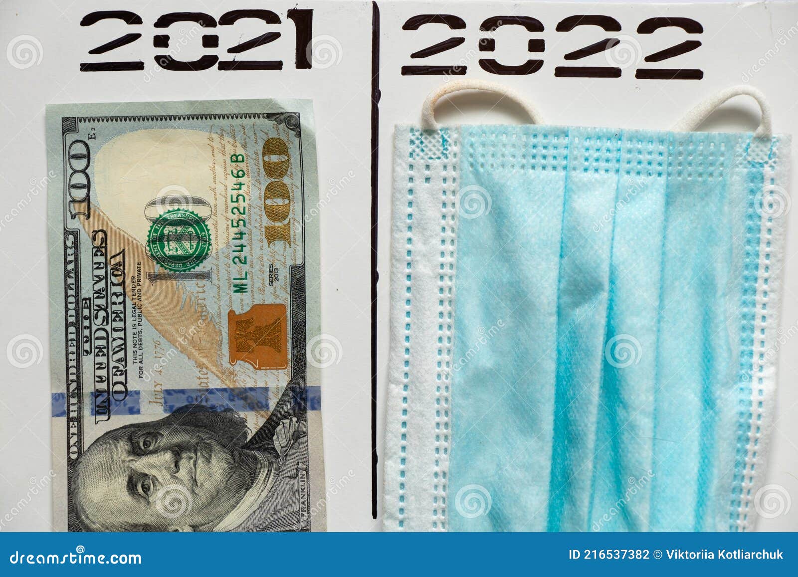 2021 and 2022 written in pen over a column in two separate columns, dollars and a medical mask, subtotal