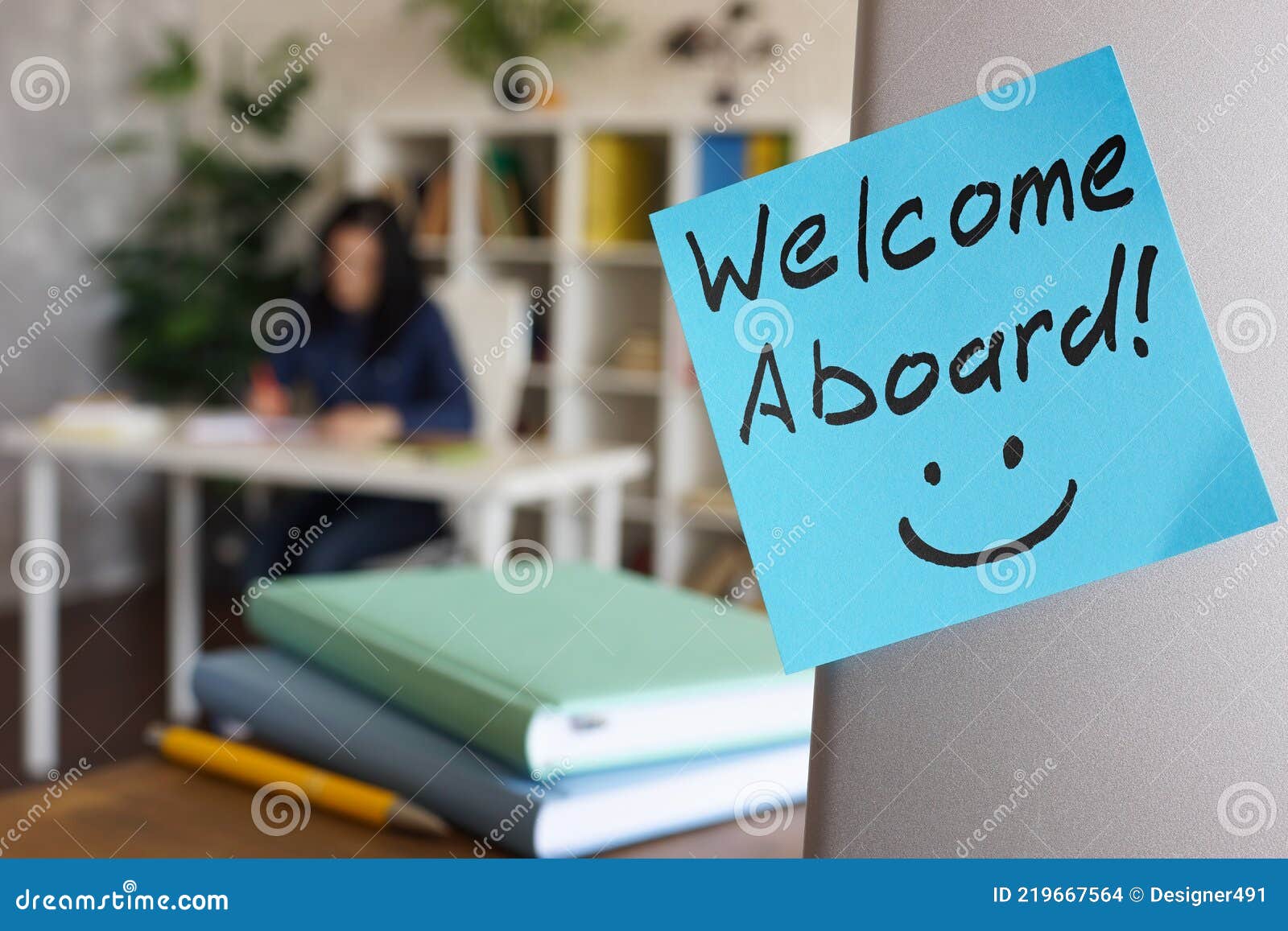 written welcome aboard and working new employee.