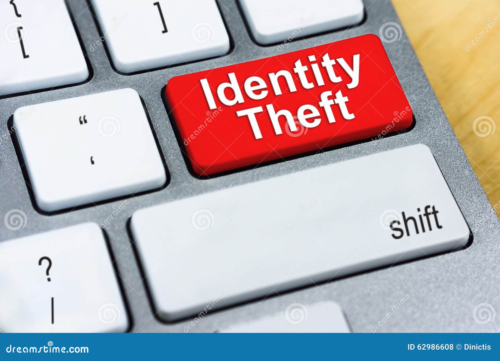 written word identity theft on red keyboard button. online prote
