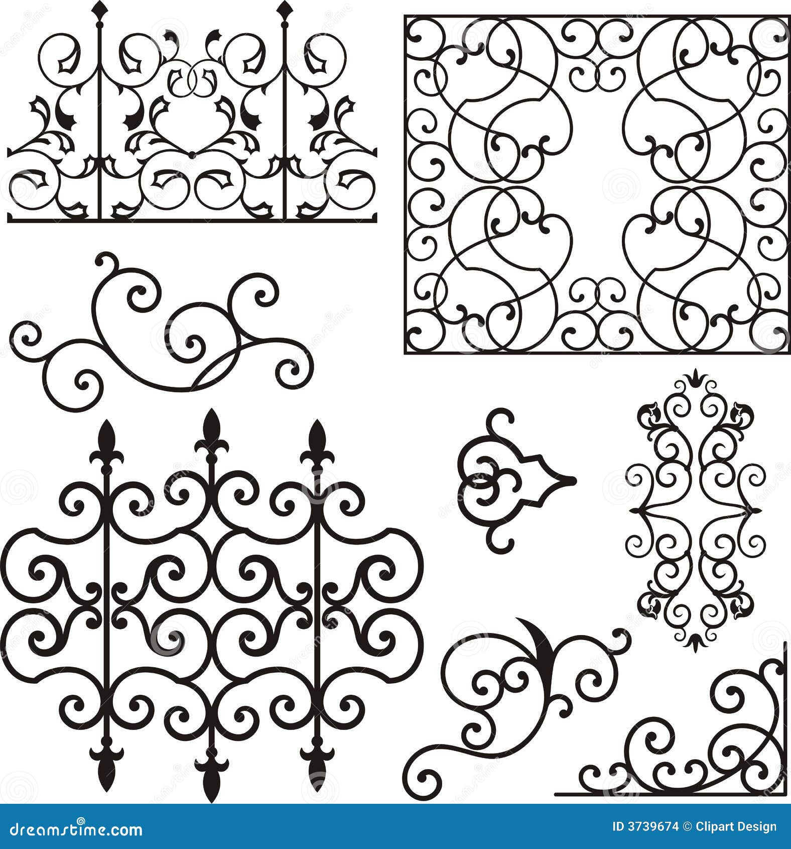 Wrough iron ornaments stock vector. Illustration of backdrop 3739674